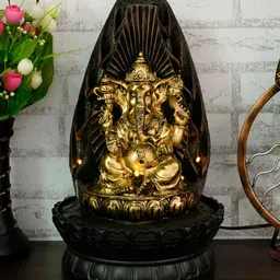CHRONIKLE Brown & Black Lord Ganesh Idol Water Fountain With LED Light-image-97