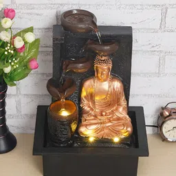 CHRONIKLE Brown & Black Buddha Idol Water Fountain With LED Light-image-93