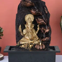 CHRONIKLE Brown & Black Lord Ganesh Idol 5-Step Diya Water Fountain With LED Light-image-91