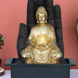 CHRONIKLE Gold-Toned & Black Buddha Idol Water Fountain With LED Crystal Ball-image-39