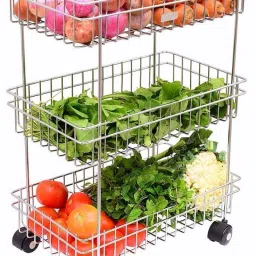 3 LAYER SS BASKET Steel Kitchen Trolley-image-57