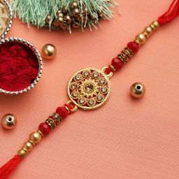 Aapno Rajasthan Red & Gold-Toned Beaded Rakhi-image-15