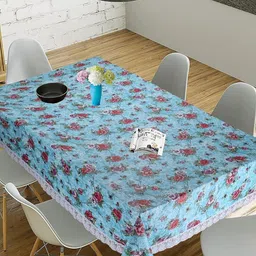 Homerz Blue Floral Printed Rectangle 6-Seater Table Cover-13
