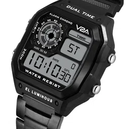 V2A Men Black Patterned Dial & Black Steel Straps Digital Multi Function Watch V2A-1335 image 3