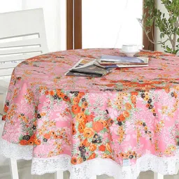 Homerz Peach-Coloured Floral Round 4-Seater Table Cover-38
