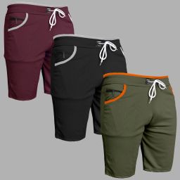 Pack of 3 Solid Men Maroon, Black, Green Casual Shorts-image-102