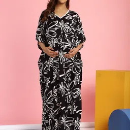 Secret Wish Floral Printed V-Neck Maternity Kaftan Nightdress-picture-58