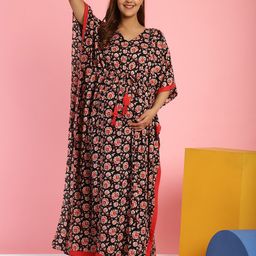 Secret Wish Floral Printed Maternity Maxi Kaftan Nightdress-picture-45