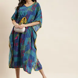 YASH GALLERY Print Flared Sleeve Kaftan Midi Dress-image-18