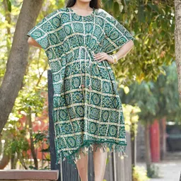 Kesarya Ethnic Motifs Bandana Printed Kimono Sleeves Kaftan Dress-image-9