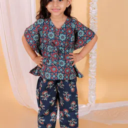 The Mom Store Girls Printed Pure Cotton Kaftan Top With Trousers-image-40