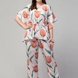 FFLIRTYGO Floral Printed Kaftan Night Suit-image-59