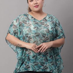 Rute Plus Size Floral Printed Extended Sleeves Cotton Kaftan Top-image-41