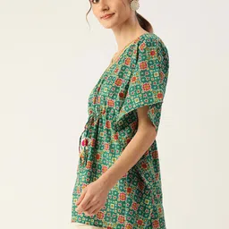 FABRIC FITOOR Green Geometric Print Kaftan Top image 4