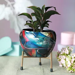 Homspurts Blue Metal Planter with Stand-32