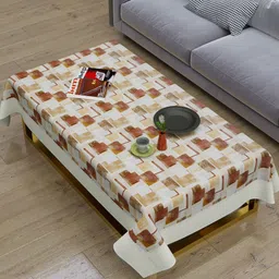 Clasiko Cream-Coloured & Brown Geometric Printed Rectangle Table Cover image 4