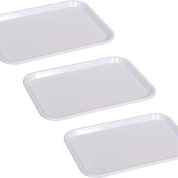 Fast Food Tray 14 inches x 11 inches Rectangular Plastic Serving Tray for Cafeteria, Dinner, Restaurant, Home, Food Courts Set of 3 White Trays Tray-image-0