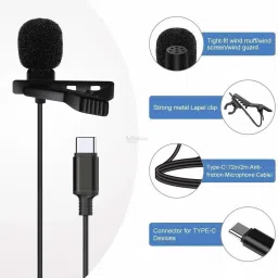 RAJ Type C Clip-on Collar Mic | C-TYPE Microphone for Audio and Video Recording Microphone Camera Microphone image 4