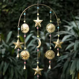 DULI Gold-Toned Sun Moon & Stars Hanging Metal Wall Windchime-24