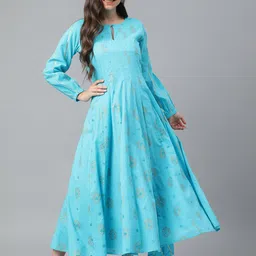 Idalia Ethnic Printed Keyhole Neck Anarkali Pleated Kurta-image-39