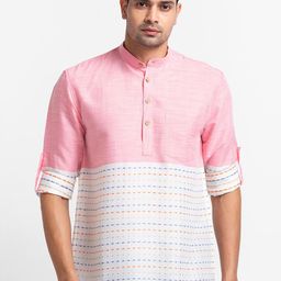 SARVAMOHAN Men Pink Striped Thread Work Kurta-image-69