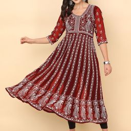 HERENOW Scoop Neck Chikankari Embroidered Thread Work Georgette Anarkali Kurta-22