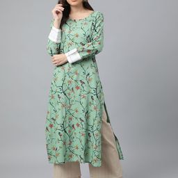 Idalia Women Green Floral Printed Kurta-image-125