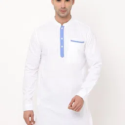 NIRVAAN Men White Mandarin Collar Cotton Kurta-image-56