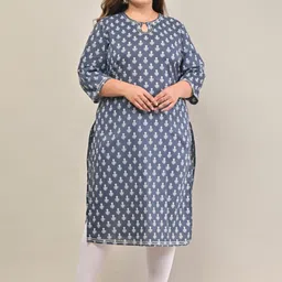 Swasti Plus size Floral Printed Keyhole Neck Cotton Kurta-picture-20