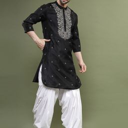 Sangria Black Ethnic Motifs Embroidered Thread Work Mandarin Collar Straight Kurta-image-30