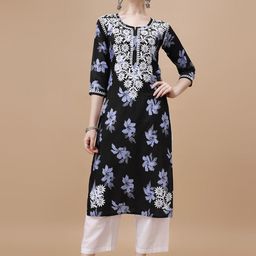 SAZRIKA Floral Printed Thread Work Straight Kurti-13