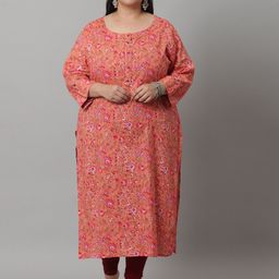 Rajnandini Women Plus Size Floral Printed Thread Work Pure Cotton Kurta-picture-9