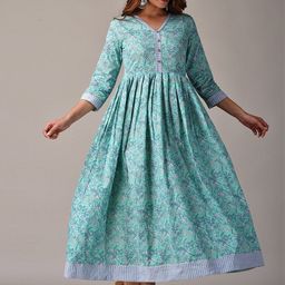 KANNAHI Ethnic Motifs Printed Cotton Empire A-Line Dress-18