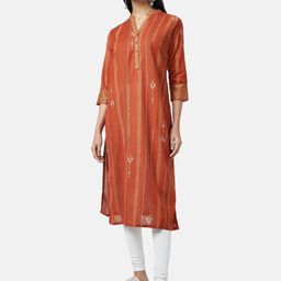 RANGMANCH BY PANTALOONS Women Rust Ethnic Motifs Printed Cotton Kurta-picture-20