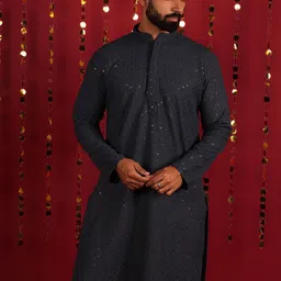 Lightpole Floral Embroidered Sequinned Pure Cotton Straight Kurta-image-86