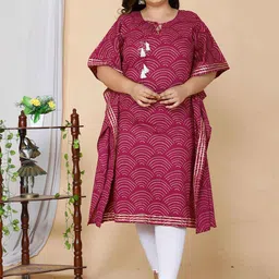 MIRAVAN Plus Size Printed Regular Fit Cotton Kaftan Kurta-image-11