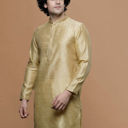 MAAHI FABS Ethnic Motifs Jaquard Weave Mandarin Collar Cotton Thread Work Straight Kurta-image-54