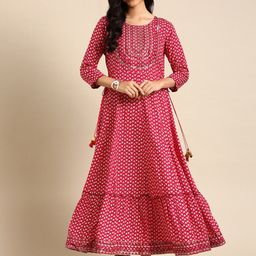 SHOWOFF Women Magenta Ethnic Motifs Printed Cotton Kurta-picture-12