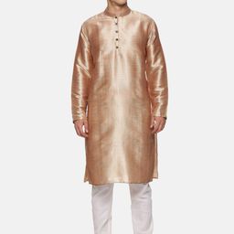 PAROKSH Men Beige Solid Dupion Silk Kurta-picture-34