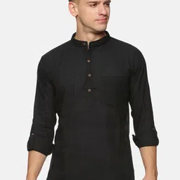 PAROKSH Men Black Solid Cotton Kurta-picture-58