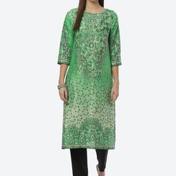 Biba Women Green Floral Printed Cotton Kurta-image-97