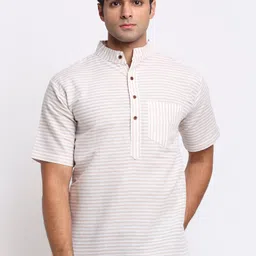 Aarsha Men Brown & White Striped Pure Cotton Kurta-picture-8