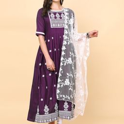 KALINI Floral Thread Work Anarkali Kurta-image-90