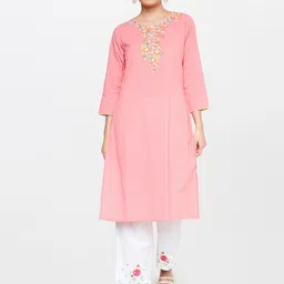 Global Desi Women Cotton Floral Embroidered Kurta-image-90