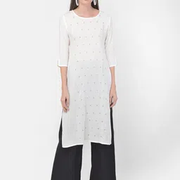 Span Woman White Embroidered Ethnic Motifs Kurta-image-55