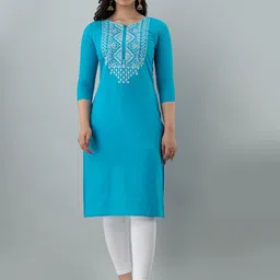 Ksharaa Turquoise Blue Geometric Embroidered Thread Work Kurta-image-61