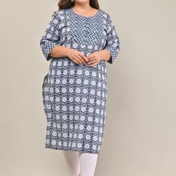 Swasti Women Plus Size Navy Blue Floral Printed Cotton Kurta-picture-36