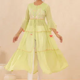 Juniper Embroidered Flared Sleeves Anarkali Chiffon Kurta-56