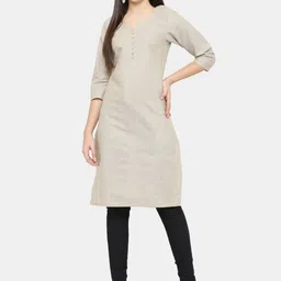 Enchanted Drapes Women Grey Solid Straight Cotton Kurta-picture-28