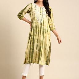 SHOWOFF Dyed Chanderi Thread Work Cotton Kurta-image-22